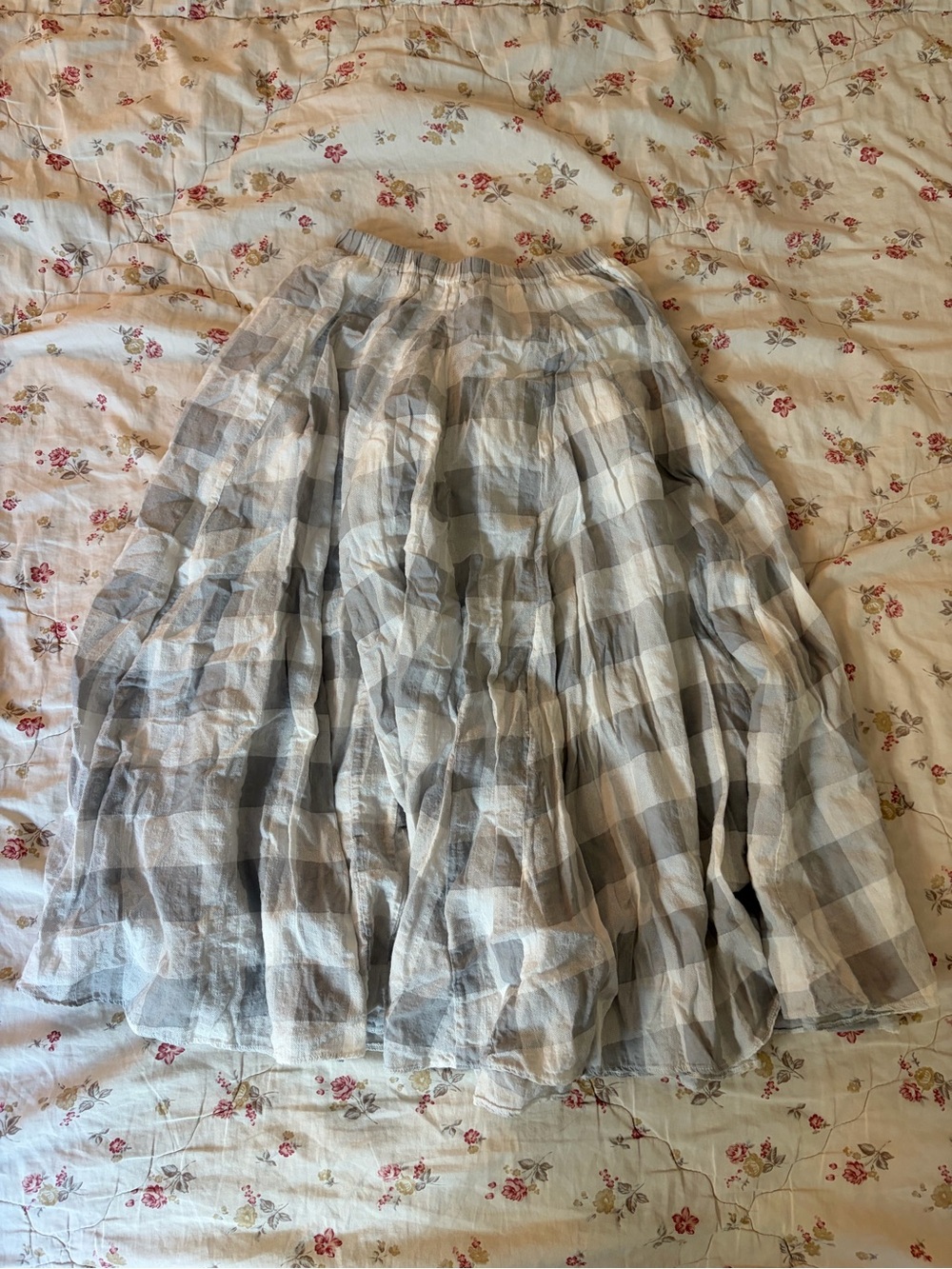Women's Pleated Check Midi Skirt - Gray & Cream